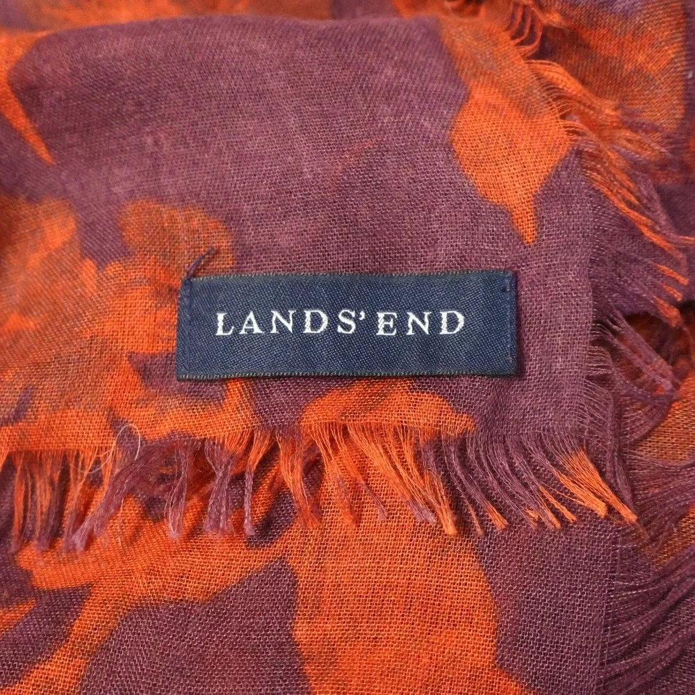 Lands End Floral Bird Print Lightweight Scarf Wrap Shawl Womens Fringe 24x84‎